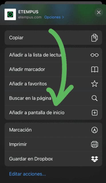 Etempus añadir icono a la pantalla de inicio Iphone 2