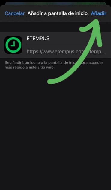 Etempus añadir icono a la pantalla de inicio Iphone 3