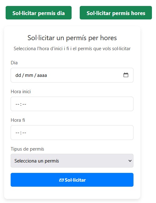 Solicitar permis laboral per hores Etempus